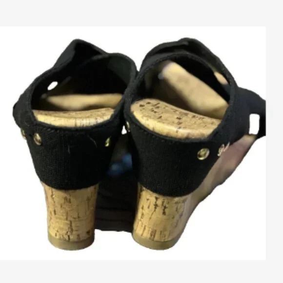 Jaclyn Smith Platform Sandals Women's Size 8.5 Black Elastic Straps 4" Cork Heel - Picture 5 of 5